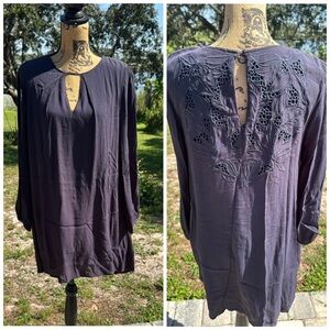ASTR THE LABEL Navy Blue Dress with Lace Crochet Detail Size Medium Silk